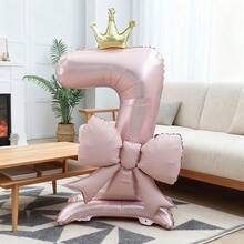 2pcs 42 Inch Blue Base Crown Number Foil Balloon With 21 Inch Pink Bow Balloon, Valentine's Day Birthday Wedding Party Gathering Decoration Balloons - View 8