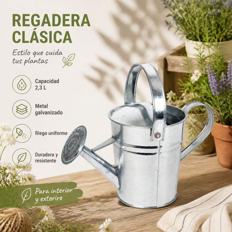 Galvanized Iron Watering Can For Garden And Plants With Detachable Shower Head, Durable Watering Tool For Outdoor And Indoor Use, Available In 2.3L And 5L - A - 查看 1