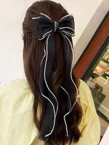 1 Buah Jepit Rambut Pita Mutiara Jala Wanita, Aksesori Rambut Jepit Musim Semi Lucu untuk Anak Perempuan, Cocok untuk Pemakaian Sehari-hari, Kencan, Liburan - Hitam - View 7