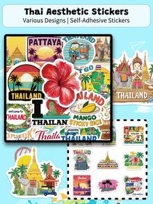 50pcs Thai Aesthetic Stickers-Southeast Asian-Perfect For Scrapbooks, Bullet Journals, Suitcases, Water Bottles, And Parties-DIY Gifts - 50pcs/pack - View 1