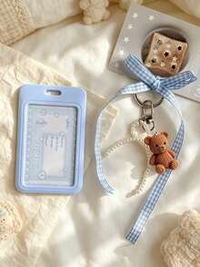 Card Holder With Sliding Mesh Shoulder Strap And Faux Pearl Pendant, Decorated With Cute Brown Bear Charm, Detachable And Erasable Sliding Cover, Student Campus Card/Meal Card Protector, With Pearl Bow Keychain, Durable Transparent Card Holder With ID Window And Card Slot, Campus Card, ID Card, Transit Card Holder, DIY Keychain Charm, Bank Card Holder, Birthday Gift, Holiday Souvenir, Back To School Gift, Graduation Gift, Travel Essential - Multicolor - View 6