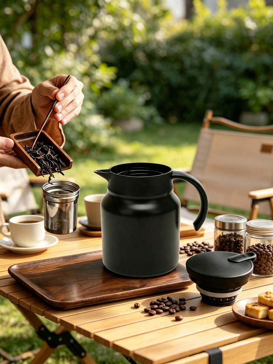 1pc Outdoor Insulated Thermal Pot, Double-Wall Insulation, 1000ml Large Capacity, Suitable For Coffee And Cold Drinks - Multicolor - View 1
