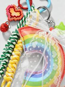 1pc New Exquisite Sweet Fashion Dopamine Leather Rainbow Heart Star Braided Rope DIY Keychain Bag Pendant - Multicolor - View 5