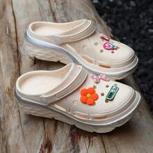Jifffly Thick Sole Flower Clog Sandals For Women, Sports Sandals, DIY Accessories, Closed Toe Slippers, Summer Height-Increasing Outdoor Wear, 2-In-1 Sandals - Apricot - View 2