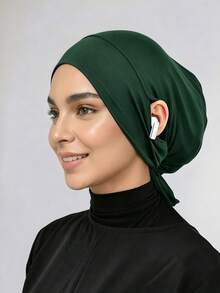 1pc Hijab Cap, Solid Color Silk Cotton Modal With Elastic Drawstring, Adjustable Tie, Upgraded Ear-Exposed Headscarf Inner Lining For Middle Eastern Arab Women, Suitable For Daily Wear - Coffee Brown - View 8