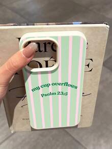 1pc Minimalist Fresh Color-Block Striped Artistic Faith Slogan Pattern Large Hole Leather Texture Full Coverage Soft Phone Case Compatible With IPhone 11/12/13/14/15/16/17 Pro Max - Multicolor - View 4