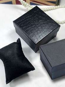 Black High-End Matte Watch Jewelry Storage Box Gift Box, With Sponge, Unisex, Light-Absorbing Velvet Sponge Spring Box, Black Watch Gift Box, Elegant Packaging Box, Perfect Gift, Harajuku Style Fashion Watch Gift Box, Student Gift Watch Gift Box, Watch Storage Box, Bracelet Watch Buddhist Beads Storage Box - Multicolor - View 8