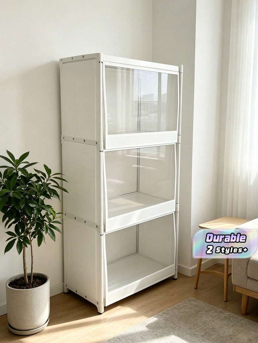 1pc Dust-Proof Storage Cabinet With Lid, Wardrobe Organizer And Storage Rack, Space-Saving, Sturdy And Stylish, Easy To Assemble And Disassemble, Suitable For Living Room, Bedroom, Home Use, Also Ideal As Holiday Gift And Christmas Gift - Multicolor - View 1