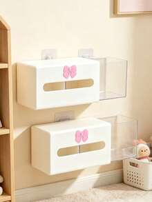 Wall-Mounted Visible Dust-Proof Storage Box With Heart Pattern Decoration, Cotton Swab & Accessory Organizer, Left-Right Pull-Out Small Item Storage Box, Wall-Mounted Makeup Organizer, No-Drill Plastic Storage Rack, Pull-Out Shelf For Bathroom And Dorm, Adhesive/Screw Installation, Space-Saving Lightweight Rack For Cosmetics, Headbands, Powder (No Tools Required) - Multicolor - View 3