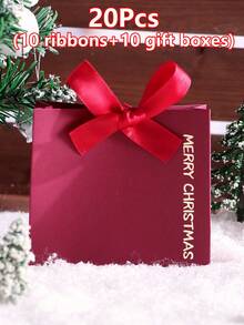 20pcs Set Merry Christmas Mini Gift Bags With Ribbons, White Green Red Three Colors, Gold Foil Lettering, Easy To Assemble, Perfect For Party Favors, Jewelry And Small Gifts, Holiday Gift Packaging - View 15