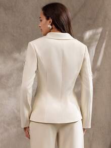 ALIAO Spring Apricot Luxury Rhinestone Waist-Cinching Pocket Blazer Old Money Style Back To School Valentine's Day Commute Fall - Apricot - View 5