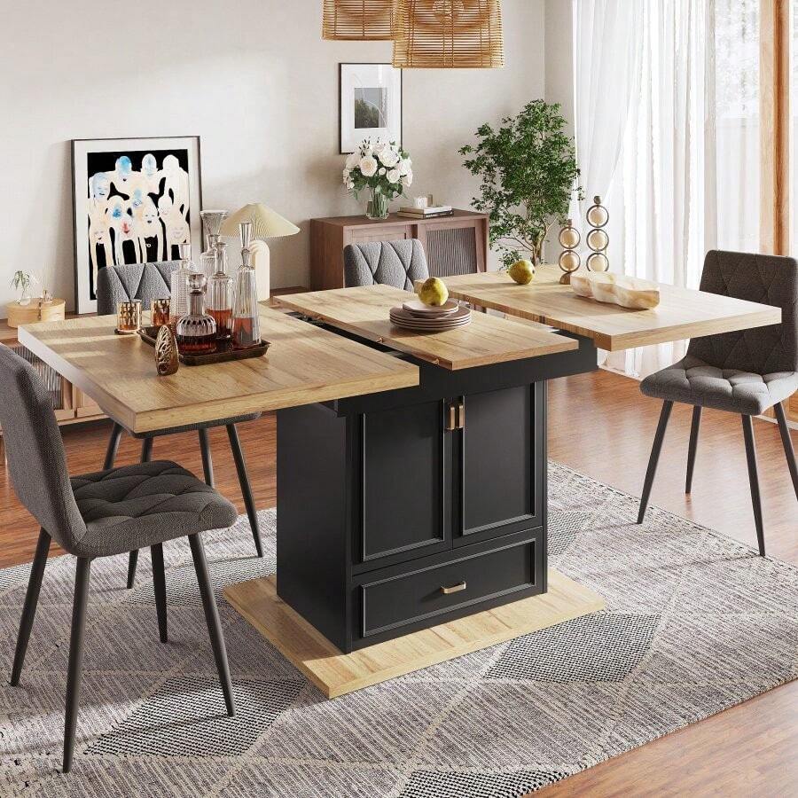 Extendable Dining Table - 110-140 Cm Wooden Table For Kitchen & Dining Room - 6-Person Dining Table - Dimensions: 110 X 80 X 75 Cm - For Terrace And Living Room - Black - View 1