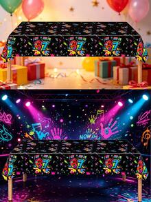 1/4pcs 137*274cm 6th/7th Birthday Decoration Tablecloth, Six/Seven Theme Birthday Party Decor SS, Suitable For Birthday Party, Glow In The Dark Neon Tablecloth, Disposable Tablecloth - View 5