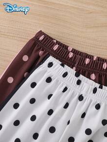 Disney 4Pcs Baby Girl Autumn Minnie Mouse Color Block Polka Dot Print Ribbed Long Sleeve Sweatshirt Set, Fashion White & Coffee Elastic Waist Long Pants Sweatpants, Cute Casual Spring Outfit - Multicolor - View 8