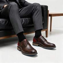 Men's Casual Shoes, Commuting & Outdoor Sports, Anti-Slip & Durable, Classic Derby Shoes, Fashionable Retro Work Boots - Burgundy - View 7