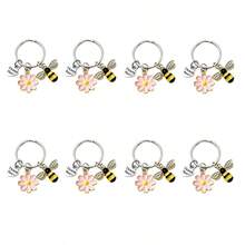 8pcs Honey Bee & Sunflower Thank You Keychains, Bee + Sunflower + Thank You Letter Design, Perfect For Birthday, Wedding, Teacher's Day And Graduation Gifts, Suitable For Back To School And Graduation Season - Multicolor - View 6