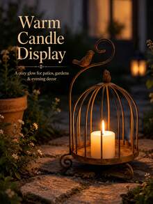 Vintage Distressed Metal Birdcage Candle Holder, European Style Hollow Iron Candle Tray With Bird Ornament, Decorative Table Centerpiece For Dining Table Entryway, Ideal Candlelight Dinner Home Decor Ornament - Random Styles - View 4