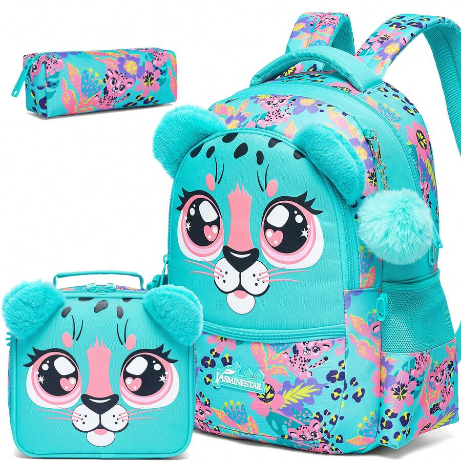 3pcs/Set Kids Animal Pattern Girls Backpack, Suitable For Elementary And Kindergarten Girls, Includes Crossbody Bag And Pencil Case, For School Use - 137 Girls' Backpack - View 1