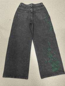 1pc Korean Street Style Women's Embroidered Wide Leg Loose All-Season Denim Long Pants (This Product Does Not Include Belt/Accessories) Casual Fall - Green - View 11