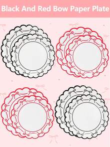 10/20/50pcs Bow Pattern Disposable Party Plates, Scalloped Edge Black Red Paper Cake Plates Dessert Plates With Ribbon Design, Party Tableware Supplies For Birthday, Wedding, Bridal Shower, Baby Shower, Anniversary, Holiday Celebration - View 4