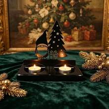 1pc Wooden Christmas Candle Holder, Creative Design With Santa Claus, Christmas Tree And Gifts, Home Decor Accessory Gift, Holiday Decoration, Unique Christmas Gift, Indoor Winter Holiday And Christmas Decoration - A - View 6