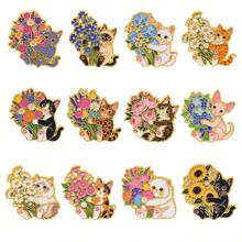 Cute Kitten Holding Flower Bouquet Lapel Enamel Pins And Brooches Badge Pins For Backpacks Bags Backpack Cool Decoration Friend For Gifts - Multicolor - View 5