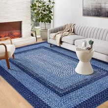 Techigher Modern Geometric Hallway Runner Rug, Washable Non Slip Kitchen Runner Mat, Soft Low Pile Runner Carpet For Entryway, Bedroom, Living Room - Navy Blue - View 2