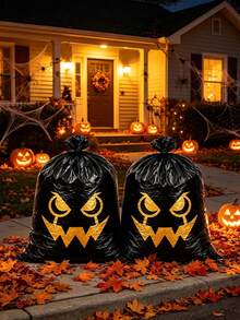 4/2pcs Halloween Leaf Bags With Funny Expressions, Suitable For Halloween Outdoor Decoration, Yard Arrangement, Halloween Theme Party, Autumn Harvest Decoration, Home Garden Decoration, Outdoor Patio Cleaning And Holiday Decoration - View 7