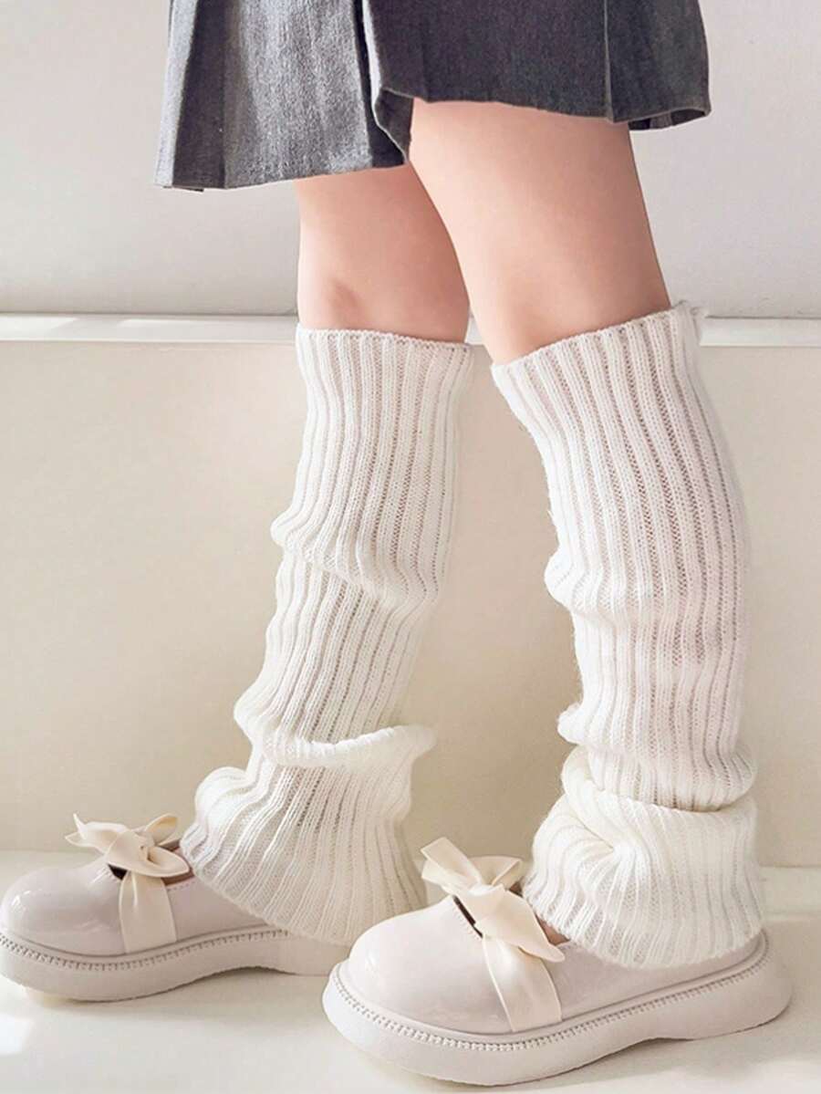 1 Pair Kids Knitted Leg Warmers, Simple Woolen Knit Leg Warmers, Slouch Leg Warmers, Warm & Fashionable Leg Protection - Multicolor - View 1
