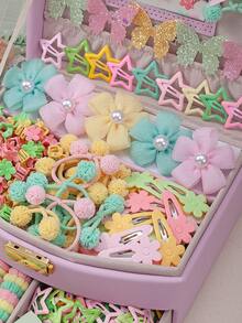 172pcs Spring/Summer Pastoral Style Hair Accessories Set For Girls, Includes Bows/Pearl Glitter Mesh Flowers/Sequin Butterflies/Stars And Flower Hair Clips, Pom Pom Hair Ties And Multiple High Elasticity Basic Hair Ties, Mini Claw Clips. Suitable For Daily/Outing/Party Use. - Multicolor - View 6