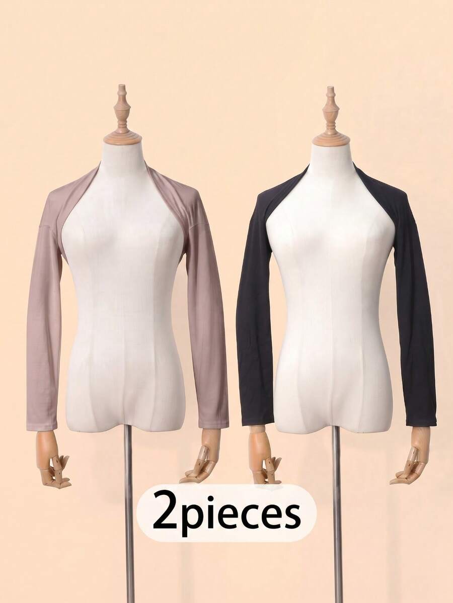 2 piezas calentadores de brazos de modal con protección solar de unicolor para mujer, adecuados para bailar, uso diario, calentador de brazos tipo raglán - Negro 1 Caqui 1 - Ver 1