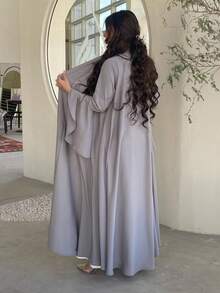 Elegant Round Neck Ruffle Cuff Long Sleeve Abaya Dress, Loose Comfortable Islamic Long Dress, Suitable For Middle East Daily Street Wear - Multicolor - View 4