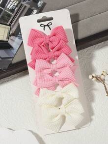 6pcs Macaron Multicolor Waffle Fabric Bow Hair Clips Set, Princess Daily Outfit Styling Hair Accessories - Mixed color - View 19