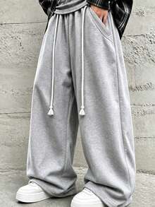 HEYKESON Men's Casual Versatile Loose Wide Leg Sweatpants - Light Grey - View 1