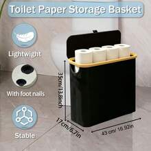 Baofeng 1pc Toilet Paper Storage Basket With Lid, Laundry Basket Bathroom Storage Rack, Easy Install Toilet Paper Holder, Home Kitchen Bathroom Accessories Storage Rack Toilet Paper Storage Box, Halloween, Christmas, Autumn Bathroom Accessories - Multicolor - View 4
