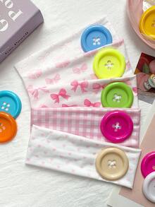 1pc Y2K Colorful Large Button Fabric Headband, Pink Plaid Bow Heart Print Wide Elastic Headscarf, Versatile Niche Hair Accessory For Girls - Multicolor - View 5