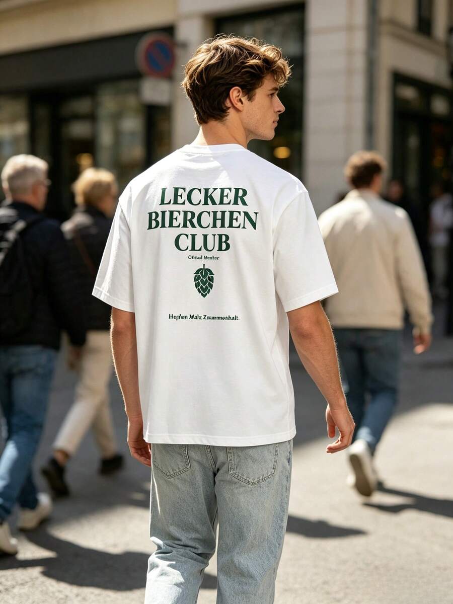 Una camiseta de hombre con doble estampado, elegante y casual, con cuello redondo. - Blanco - Ver 1