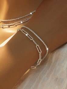 SYMFNY Women's 925 Sterling Silver Double Strand Bracelet, Unique Design, Shiny Bracelet, Birthday Gift For Best Friend - Silver - View 4