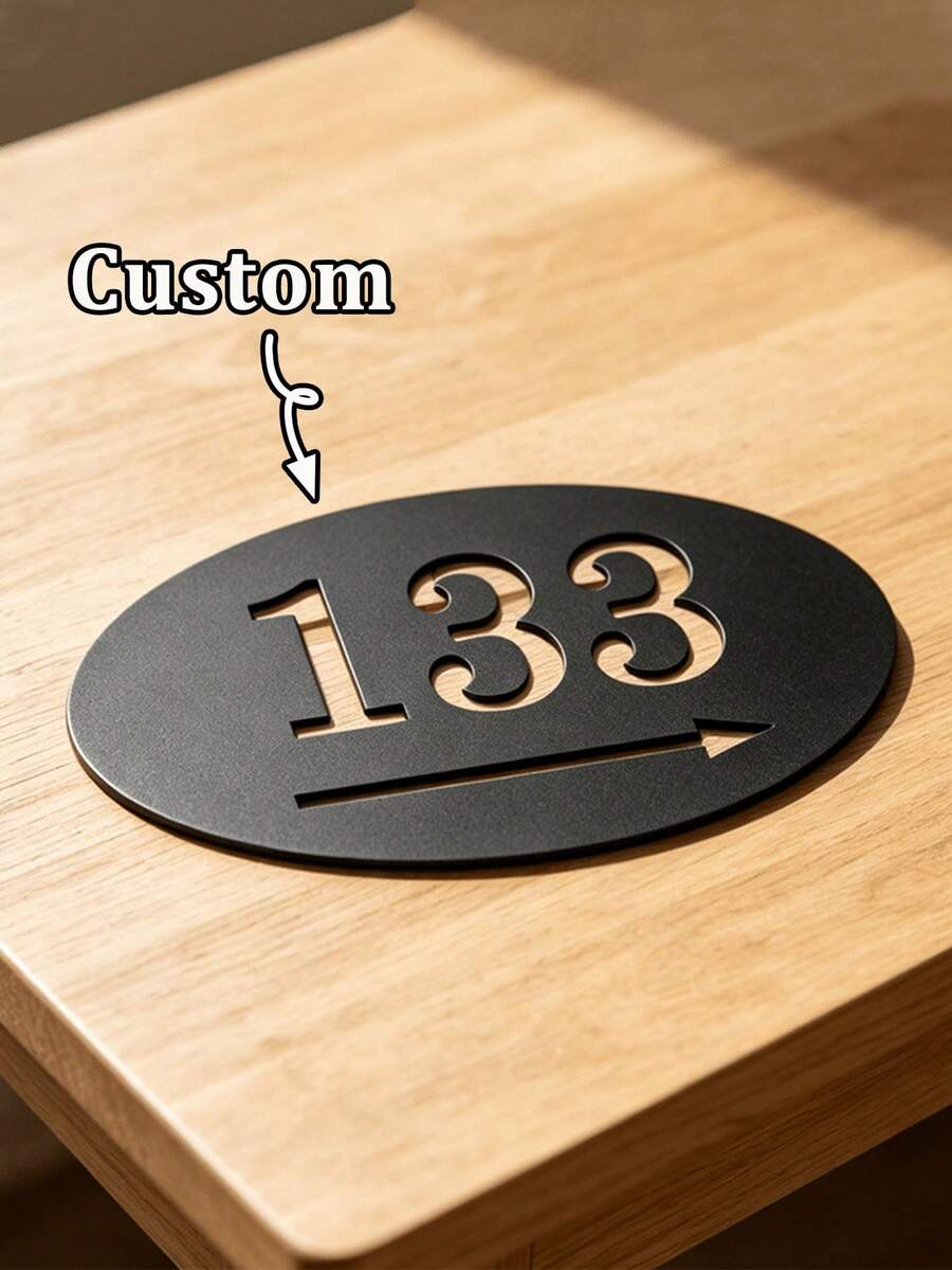 Custom Metal House Number Arrow Sign, Personalized Address Directional Sign, Includes Direction, Door Number, Address Plaque - Black - View 1