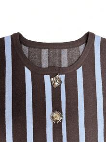 Fashionable Women's Long Sleeve Striped Cardigan, Decorated With Unique Gold Buttons, Comfortable And Fitted, Suitable For Daily Autumn Wear. - Multicolor - View 10