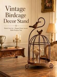 Vintage Distressed Metal Birdcage Candle Holder, European Style Hollow Iron Candle Tray With Bird Ornament, Decorative Table Centerpiece For Dining Table Entryway, Ideal Candlelight Dinner Home Decor Ornament - Random Styles - View 1