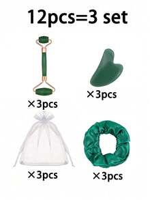 24/12/4件組 SPA派對禮品組，婚禮伴手禮，臉部按摩刮痧工具，包含雙頭滾輪按摩器、心形刮痧板、髮夾、歐根紗收納袋，派對伴手禮組，送給朋友與客人的紀念品，適合女性單身派對、睡衣派對、SPA主題派對、生日派對 - 多色 - 查看 19