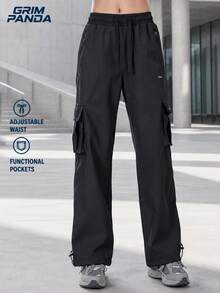 GRIM PANDA Women Fall Cargo Pants Adjustable Drawstring Waist Functional Pockets Adjustable Cuffs Wide Leg Casual Hiking Travel Outdoor Sports Black - Black - View 5