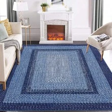 Techigher Modern Geometric Hallway Runner Rug, Washable Non Slip Kitchen Runner Mat, Soft Low Pile Runner Carpet For Entryway, Bedroom, Living Room - Navy Blue - View 1