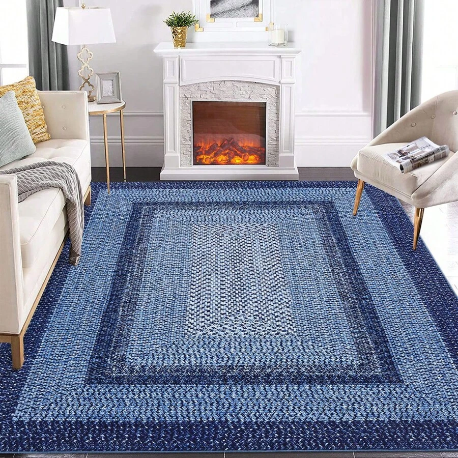 Techigher Modern Geometric Hallway Runner Rug, Washable Non Slip Kitchen Runner Mat, Soft Low Pile Runner Carpet For Entryway, Bedroom, Living Room - Navy Blue - View 1