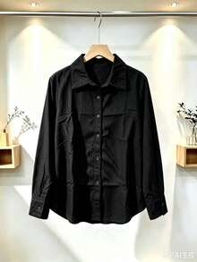 Women's Viscose Linen Shirt With Long Sleeves - 黑色 - 查看 3