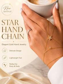STONEFANS 1pc Star Bracelet Accessory Fashion Versatile Rhinestone Ring Bracelet Integrated Chain - Star - View 7