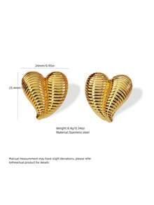 VceTd 2PCS Fashion Romantic Style Asymmetrical Heart-Shaped Stainless Steel Stud Earrings For Women, Suitable For Daily Wear, Dates Or Holiday Gifts - Yellow Gold - View 2