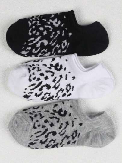 1/5/10/30 pares de calcetines invisibles de mujer con estampado de leopardo vintage, antideslizantes, transpirables, absorbentes de humedad, finos y casuales, en negro, blanco y gris, adecuados para uso diario