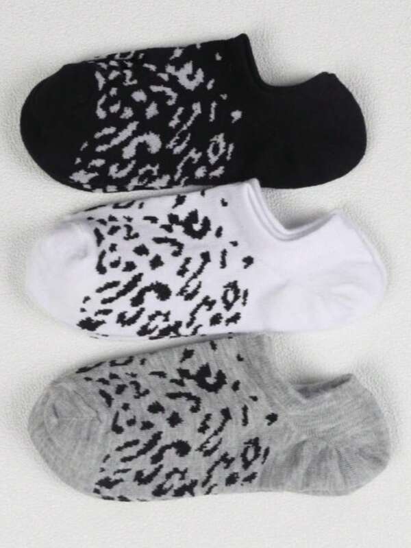 1/5/10/30 Pairs Black/White/Grey/Multi-Color Leopard Print Low-Cut Non-Slip Sweat-Absorbing Anti-Slip Invisible Socks For Women